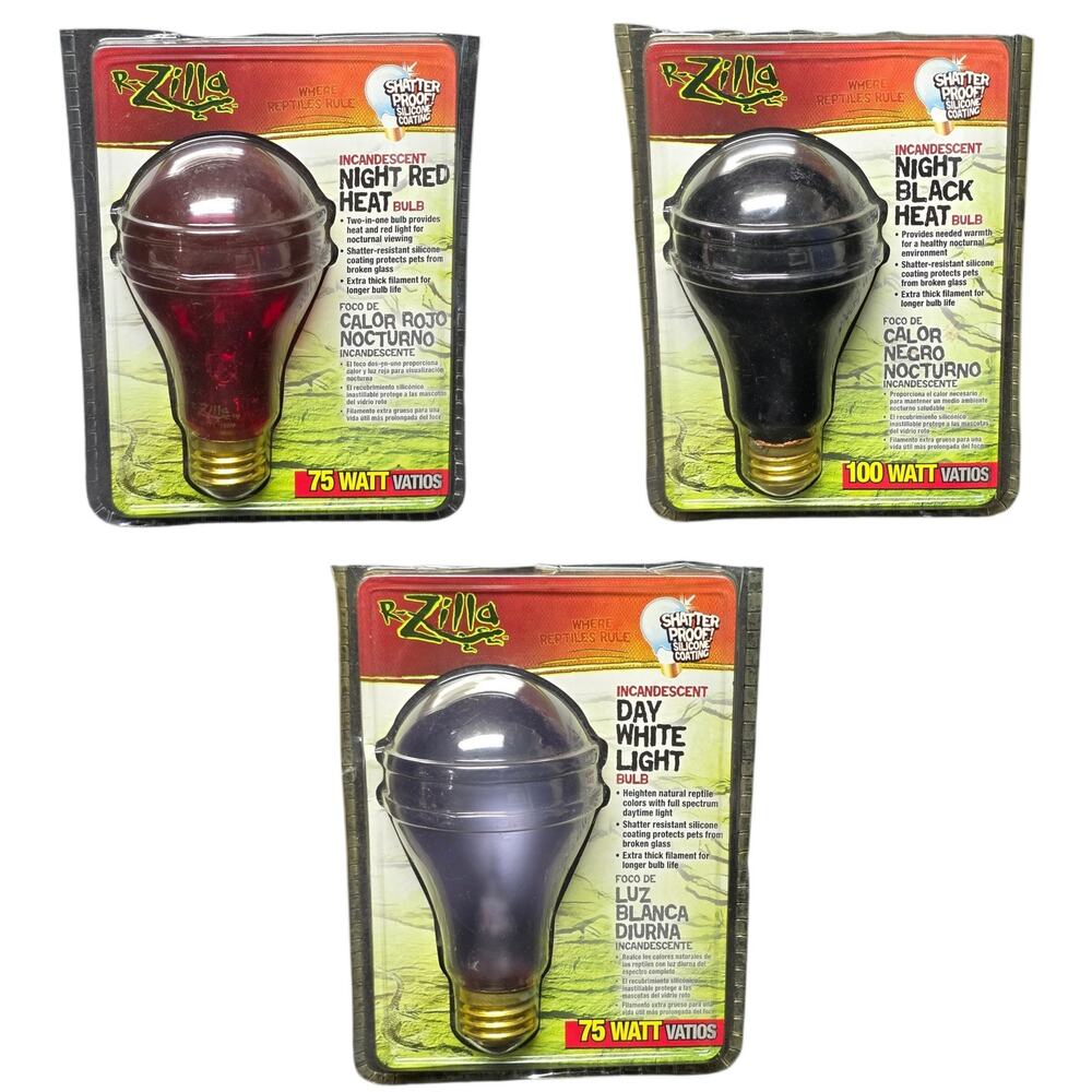 R-Zilla Reptile Heat & Light Bulb Bundle (Night Red, Night Black, Day White)
